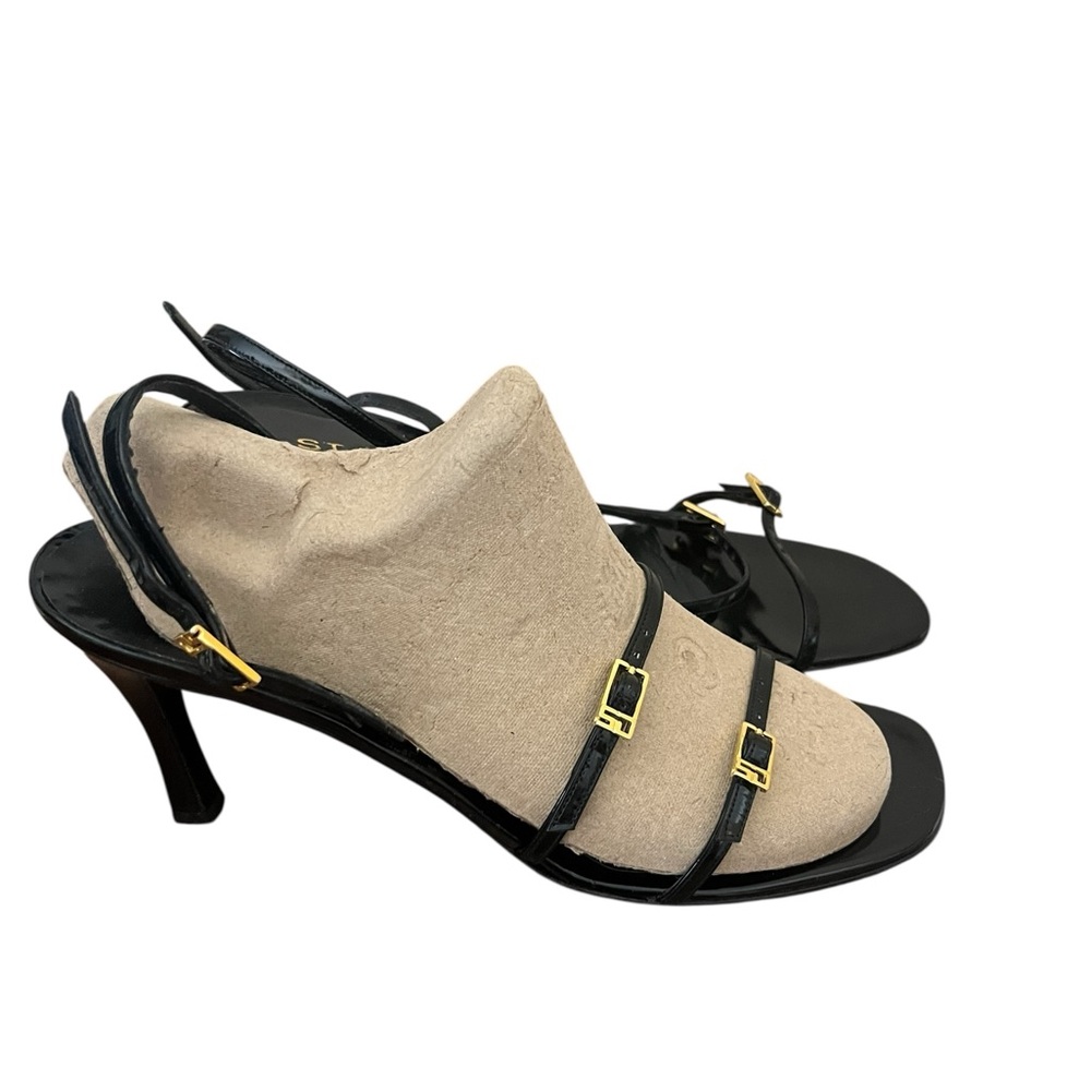 St. John Black Patent Leather Criss Cross Open Toe Sandals Sz 10.5